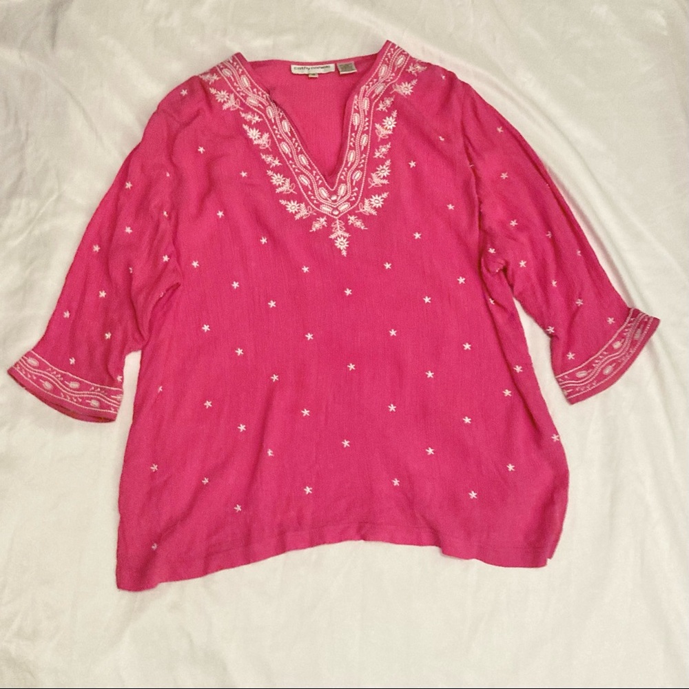 Cathy Daniels 1X Hot Pink Embroidered Tunic